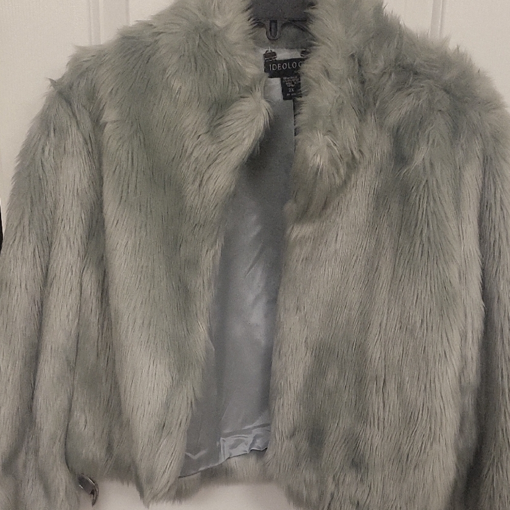 Ideology Gray Teddy Jacket Plush Faux Fur